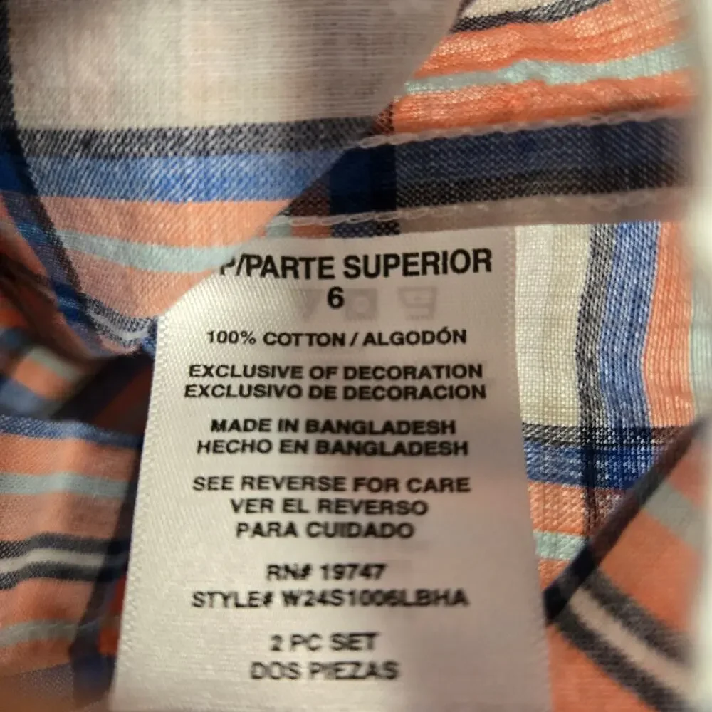 Wrangler Classic Cowboy Button Down Shirt Orange Blue White Check Pattern Size 6